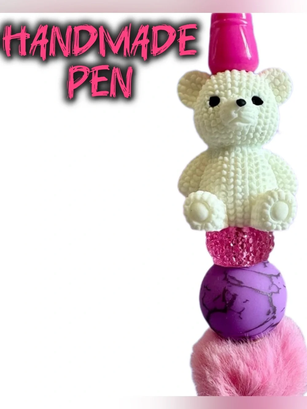 Cute White Teddy Bear Custom Made Ink Pen
